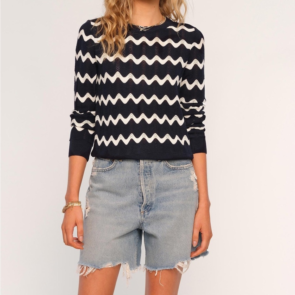 Heartloom Brodie Zigzag Pattern Lightweight Yarn Navy Relaxed Fit Sweater XS